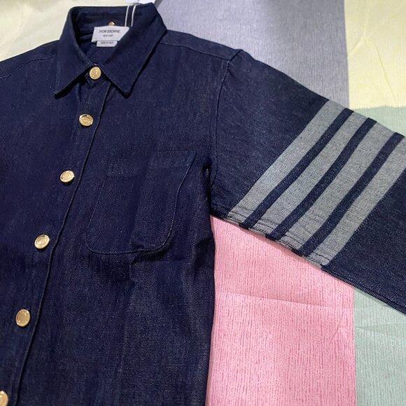 Thom Browne Unisex Navy Denim Button Down Shirt - Picture 8 of 10
